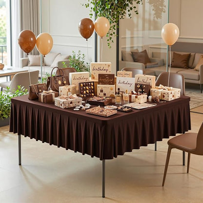 PARTISKY Chocolate Spandex Square Tablecloths 48x48 Inch, 2 Pack Wrinkle Free Fitted Card Table Cloth Stretch Square Table Cover for Kitchen Dinner, Holiday Party, Wedding Banquet, Display Trade Show