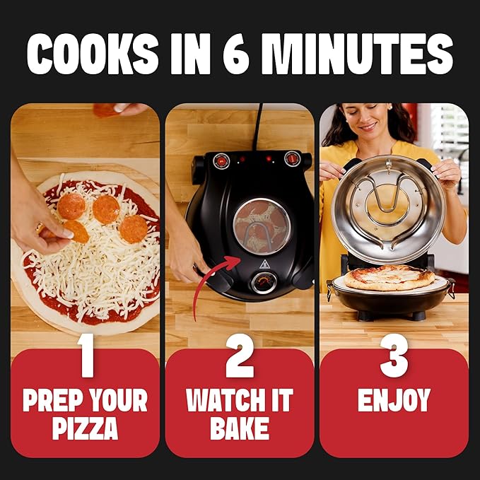 PIEZANO XL 14 Inch Electric Indoor Pizza Oven Heats up to 800˚F - Pizza Maker with Stone for Crispy Crust Pizza, Cooks in Under 6 Minutes, Countertop, Dual Heat Control, Peels & Scraper Included