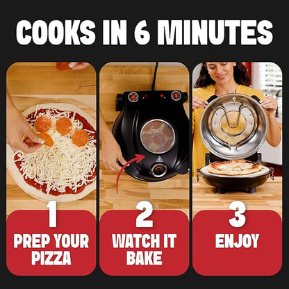 PIEZANO XL 14 Inch Electric Indoor Pizza Oven Heats up to 800˚F - Pizza Maker with Stone for Crispy Crust Pizza, Cooks in Under 6 Minutes, Countertop, Dual Heat Control, Peels & Scraper Included