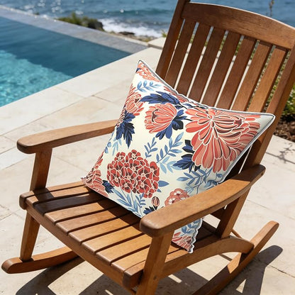 LVTXIII Outdoor/Indoor Pillow Covers, Patio Fade Resistant Throw Pillow Covers ONLY, Waterproof Farmhouse Accent Cushion Cases for Sofa Patio Couch Decoration 20"x20" Set of 2, Red Chrysanthemum