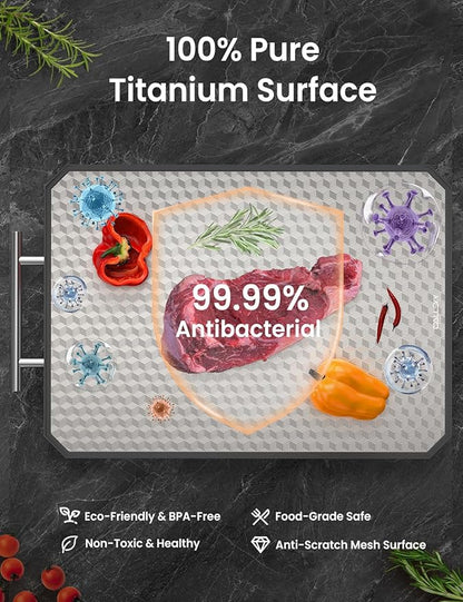 Cutting Board for Kitchen, Non Toxic Titanium Cutting Board, Double-Sided Metal Chopping Board with Juice Groove, Cutting Boards for Meat, Vegetables and Fruits, Dishwasher Safe Large 16”×11”