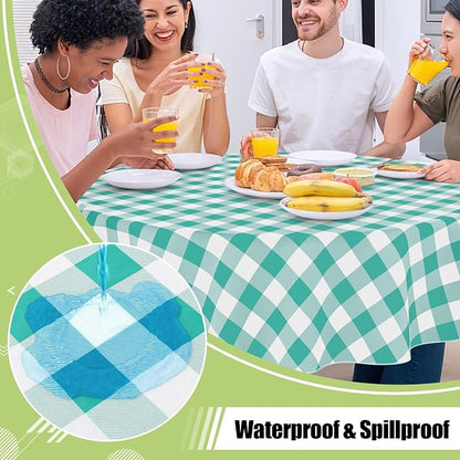 Smiry Picnic Table Cloth, Vinyl Tablecloths with Flannel Backing, 60" Round | Waterproof Picnic Table Cloth, Wipeable Buffalo Plaid Table Cover for Indoor and Outdoor (Teal & White)