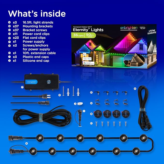 Enbrighten Eternity Permanent Outdoor Lights, 50ft, 32 Lights, Smart (Pack of 2)