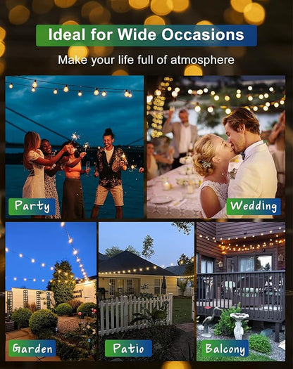 Zuske Solar String Lights Outdoor Waterproof 50FT with USB Port and 27 Shatterproof ST38 Bulbs(2 Spare), LED Solar Powered Patio Lights for Outside, Porch, Backyard, Bistro, Garden, Market - 2200K