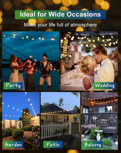 Zuske Solar String Lights Outdoor Waterproof 100FT with USB Port and 52 Shatterproof G40 Bulbs(2 Spare), LED Solar Powered Patio Lights for Outside, Porch, Backyard, Gazebo, Garden(Warm White)