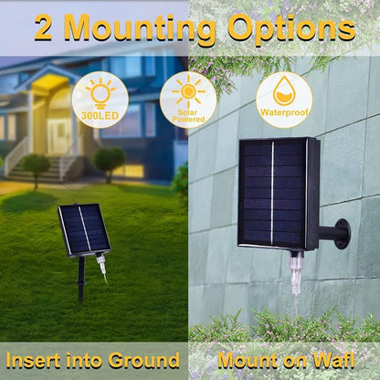 300 LED Solar Curtain Lights USB & Solar Dual Powered 8 Modes Waterproof Fairy Window Lights Twinkle for Home Indoor Outdoor Use Patio Christmas Decoration (Multi-Colored)