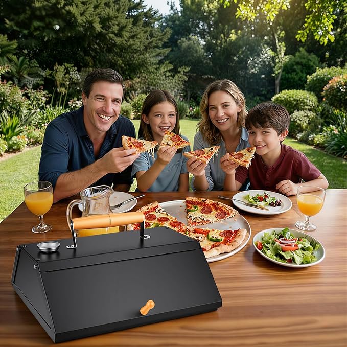 Outdoor Pizza Oven for Grill, Grill Top Pizza Oven with Pizza Stone & Thermometer, Stainless Steel Pizza Oven Accessory for Gas, Charcoal & Propane Grills, for Backyard Pizza Nights, Outdoor Cooking