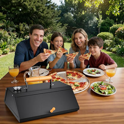 Outdoor Pizza Oven for Grill, Grill Top Pizza Oven with Pizza Stone & Thermometer, Stainless Steel Pizza Oven Accessory for Gas, Charcoal & Propane Grills, for Backyard Pizza Nights, Outdoor Cooking