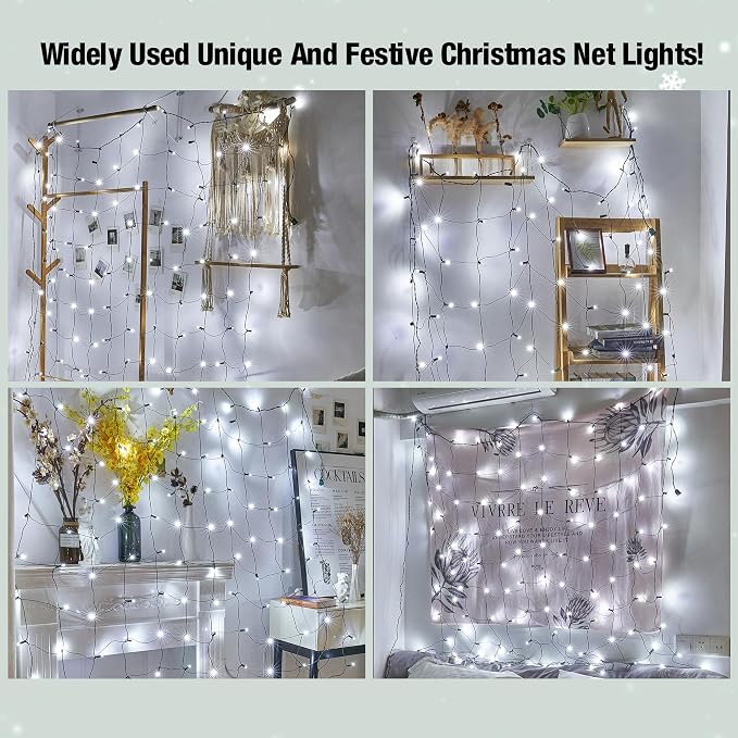 Led White Christmas Net Lights Outdoor Christmas Bushes Lights 120Led 6ftx5ft, Connectable Outdoor Indoor Mesh Net Lighting for Xmas Holiday, Garden, Lawn, Shrubs, Trees, Bushes Decorations