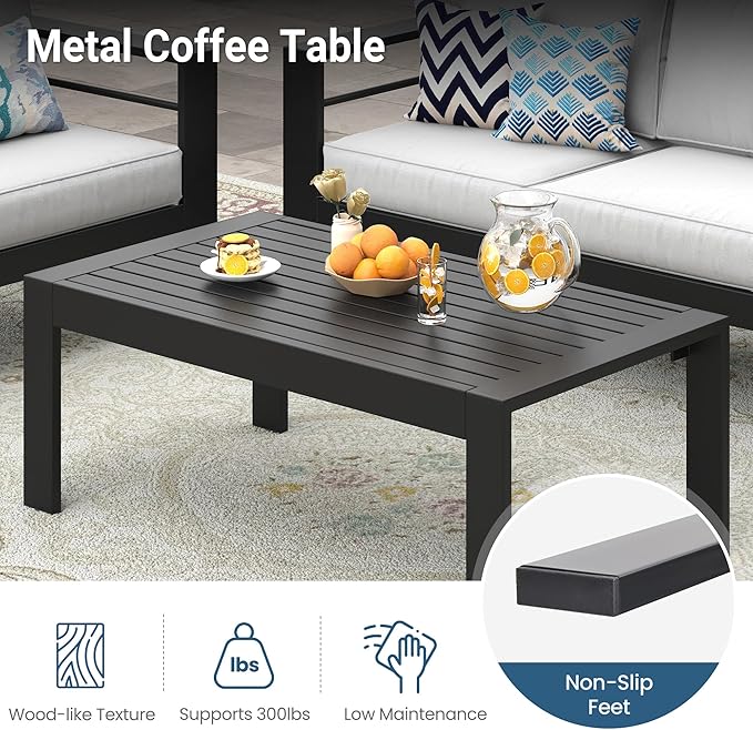 Wisteria Lane Metal Patio Furniture Set for All Weather, Oversized Heavy Duty Outdoor Furniture Set with Upgraded Cushion, Modern Outdoor Patio Couch Set for Garden, Balcony, Backyard, Light Grey