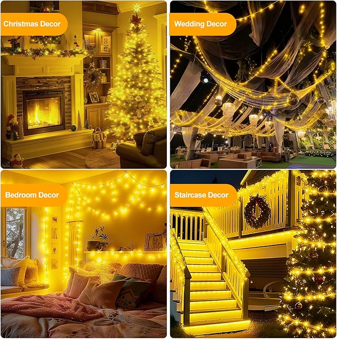 OGORI 200FT 800LED Fairy Lights Outdoor, Warm White Fairy String Lights 8 Modes Remote & Timer, IP67 Waterproof Fairy Tree Lights for Bedroom, Wedding, DIY, Centerpiece, Christmas Decorations