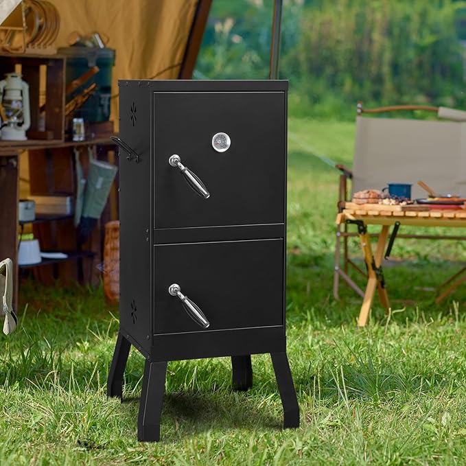 40" Portable Charcoal Grill,Metal Outdoor Barbecue Smoker,Heavy Duty Outdoor BBQ Grill,Portable Vertical Camping Barbecue Grill,with Doors & Thermometer,for Garden Patio Beach Backyard (Black)