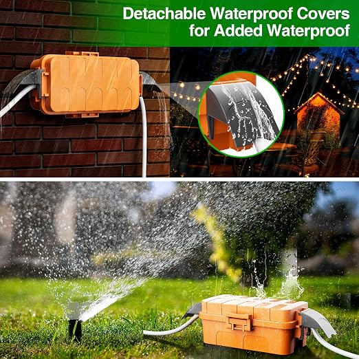 Flemoon IP55 Small Outdoor Electrical Box Waterproof, for Power Strip | Inner 5.9 x 3.2 x 1.8inch, Extension Cord Cover with Detachable Awning Covers for Plug, Outlet, Holiday Lights, Orange