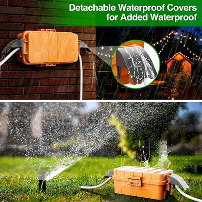 Flemoon IP55 Small Outdoor Electrical Box Waterproof, for Power Strip | Inner 5.9 x 3.2 x 1.8inch, Extension Cord Cover with Detachable Awning Covers for Plug, Outlet, Holiday Lights, Orange