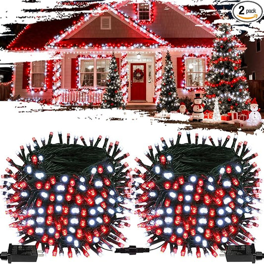 OZS Connectable Red and White Christmas String Lights, 2Pack Total 164FT 400LED Christmas Lights for Outdoor/Indoor, Plug in Tree Lights with 8 Modes, String Lights for Christmas Decorations Holiday