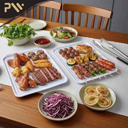 Grill Prep Trays Set of 2, Grill Tray for BBQ Meat Prep, Marinating & Serving, Large Melamine Grilling Prep and Serve Trays with Deep Raised Edges, Outdoor Grill Serving Tray, BPA Free