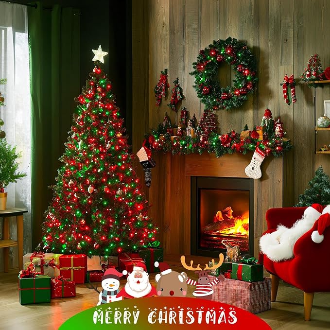 JMEXSUSS 200 LED Red & Green String Lights Outdoor for Christmas Decor | Christmas Lights Clear Wire, 11 Modes Connectable Twinkle String Light Plug in for Garden Home Xmas Decorations