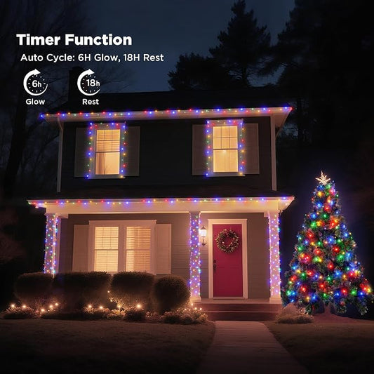 WBao Christmas Lights Indoor Outdoor 300LED 108ft, Super Bright LED Christmas String Lights with UL Certified, 8 Modes, Timer, Connectable & Waterproof for Trees, Patio, Xmas Party Decor, Multicolor