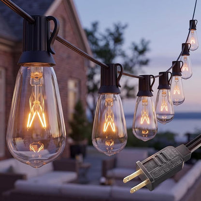 GOOTHY Outdoor String Lights 45Ft ST40 Vintage Patio Lights with 32 Edison Bulb (2 Spare), Backyard Lights UL Listed for Indoor Outdoor Party Balcony Markets Garden Decor, 7W/ E17 Screw Base- Black