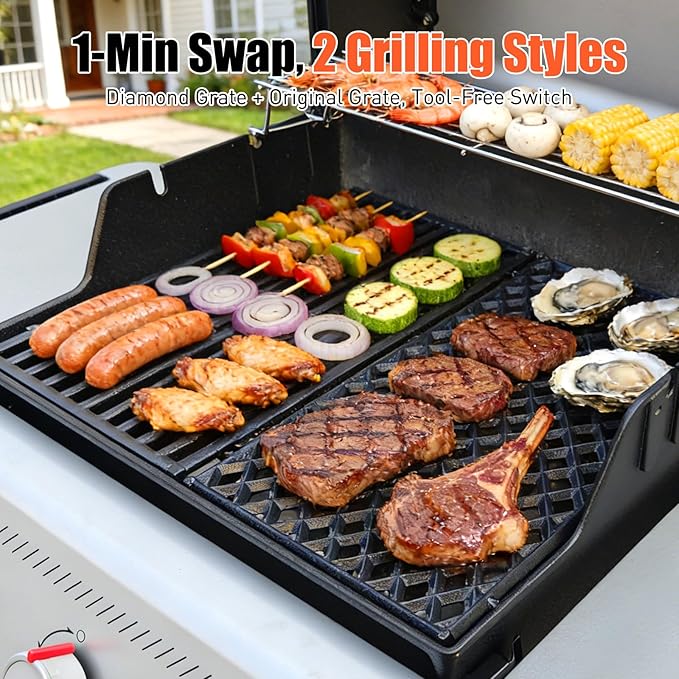 17.5" Dual Sided Diamond Sear Grill Grates for Weber Spirit 200 Series, Spirit E210 E220 S210 S215, Porcelain-Enameled Cast Iron Replacement Grate for Weber GS4 Spirit II E-210 E220, 1 Pack