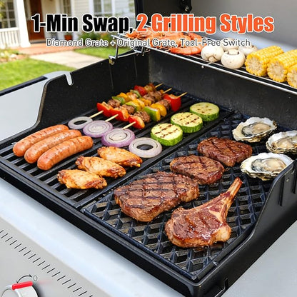 17.5" Dual Sided Diamond Sear Grill Grates for Weber Spirit 200 Series, Spirit E210 E220 S210 S215, Porcelain-Enameled Cast Iron Replacement Grate for Weber GS4 Spirit II E-210 E220, 1 Pack