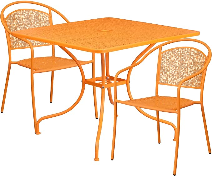 Flash Furniture 35.5" SQ Patio Table Set - 2 Round Back Chairs, Sky Blue | Commercial Grade, Indoor/Outdoor, Steel Frame, Resists UV Fading
