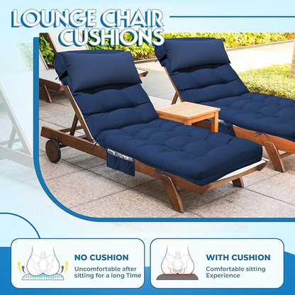 Outdoor Chaise Lounge Chair Cushion, Waterproof Outdoor Chair Cushions for Patio Furniture, 71 x 21 x 4 Inches Replacement Chaise Lounge Cushion with Ties (Blue)