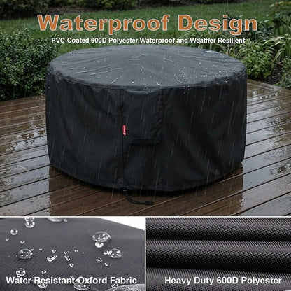 SheeChung Fire Pit Cover Round 32"Dx16"H,Fits 28",30",32" Fire Pit,Waterproof Heavy Duty 600D Polyester Fire Bowl Cover,Outdoor Gas Table firepit Cover Weather Resistant