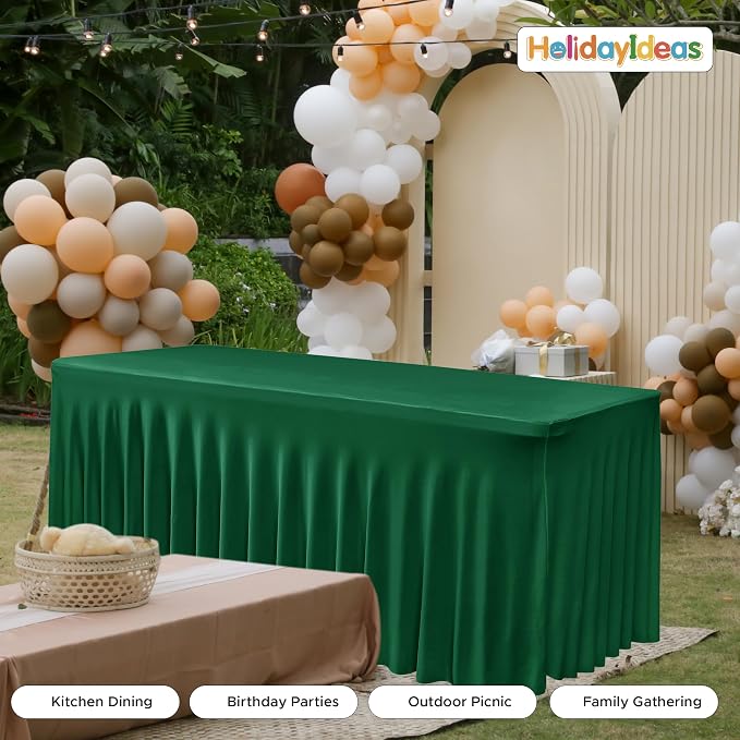 4 Pack Spandex Table Skirts 8ft,Hunter Green for Christmas Decor | Ruffle Design, Elastic Table Covers, Holiday Essentials, Table Cloths For 8 Foot Rectangle Table,Wrinkle Resistant
