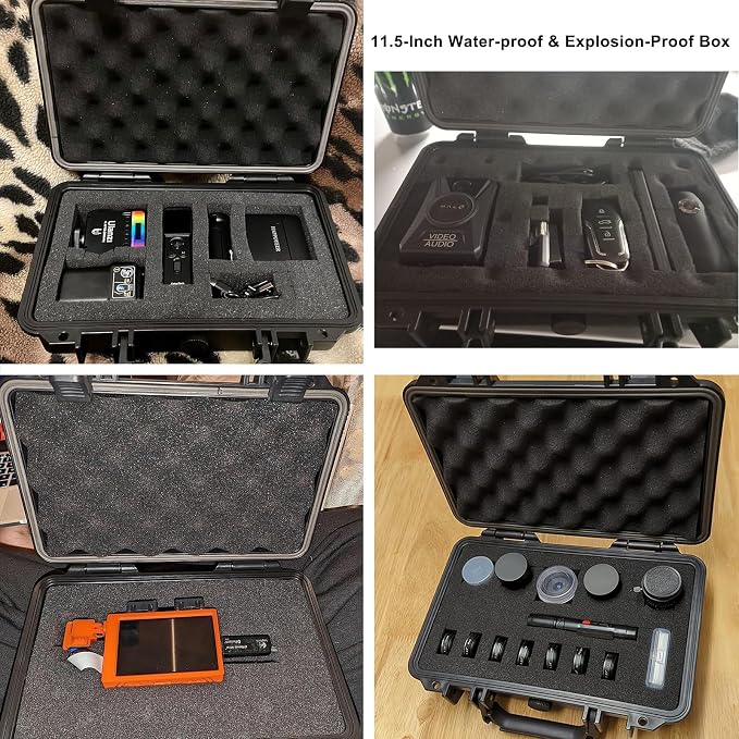 CASOMAN 11.5-Inch Water-Proof & Explosion-Proof Box, with Cush- Proof Sponge, IP67 Water Proof Grade, Customizable Foam