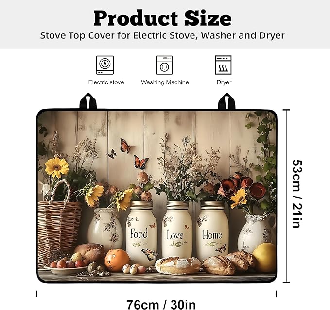 Multi-Design Stove Cover for Glass/Electric Stoves - 3-in-1 Heat-Resistant Protector Mat, Non-Slip Drying Rack30"L x 21"W