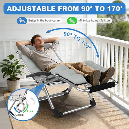 Slendor Zero Gravity Chair, Recliner Lounge Chairs with Cushion,Gray | Reclining Lounge Chair, Folding Anti Gravity Chairs w/Upgraded Lock, Removable Upgraded&Headrest, 440lbs, for Indoor Outdoor