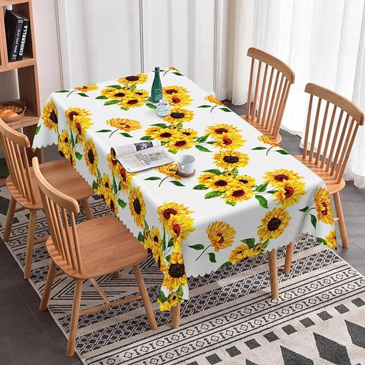 Sunflowers Table Cloth for Rectangle Tables 60x84 Inch Sun Flowers Table Cloth Perfect for Spring Home Decor Flower Waterproof Polyester Rectangular Tablecloth for BBQ Camping Picnic Decor