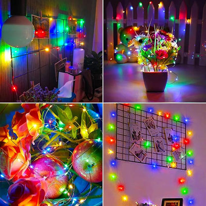 4 Pack Battery Fairy Lights 16.4 Ft 50 LED Christmas Timer Fairy Light | Waterproof Silver Wire Battery Twinkle Lights with Auto Timer 8 Modes for Xmas Wreath Decor, Multicolor