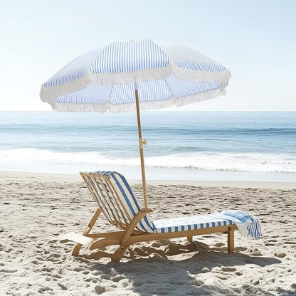 6.5FT Boho Patio Umberlla with Fringe,UPF50+ Outdoor Umbrella with Fiberglass Ribs and Push Button Tilt,Tassels Umbrella for Beach,Terrace,Picnic