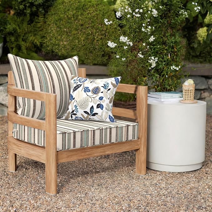 DYTXIII Outdoor Deep Seat Cushion Set, Water Repellent 24"x24" Patio Thick Cushions Replacement with Seat & Back Pillow for Patio Sofa, Wicker Chair, Couch - Stripe Onyx