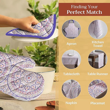 Maison d'Hermine Oven Gloves 100% Cotton Oven Mitt 7" x 13" with Loop Heat Resistant BBQ Cooking Gloves Baking Grilling Kitchen Hotel Home Farmhouse Spring Summer (Pack of 1, Mandala)