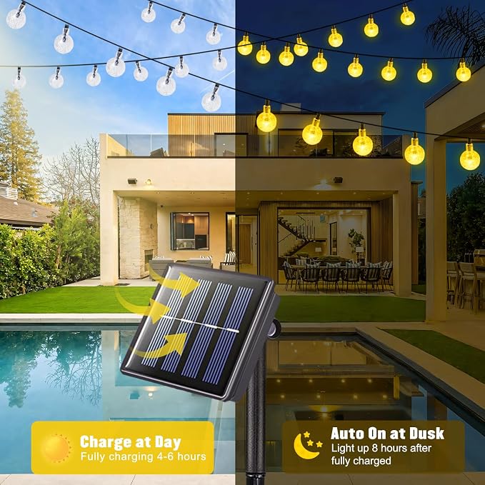 JMEXSUSS 2 Pack Solar String Lights Outdoor, 60 LED, Crystal Globe | Outdoor Waterproof, Warm White, 8 Modes Solar Christmas Lights for Garden Patio Yard Tree Party Christmas Decorations