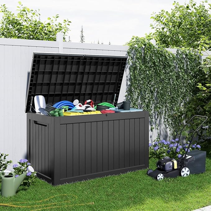 281 Gallon Outdoor Storage Box Lockable Waterproof Deck Box, Weatherproof UV-Resistant Durable Large Patio Storage Container for Patio Cushions, Garden Tool Pool Accessories, Furniture Pillow