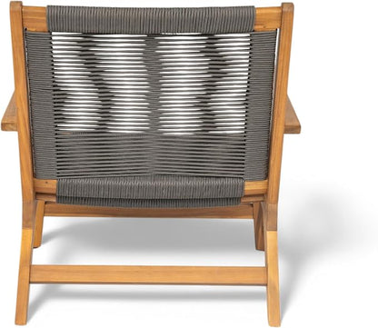 Christopher Knight Home Veera Patio Lounge Chair Set of 2, Acacia Wood Frame, Handwoven Rope, Mid-Century Modern, Dark Grey & Teak