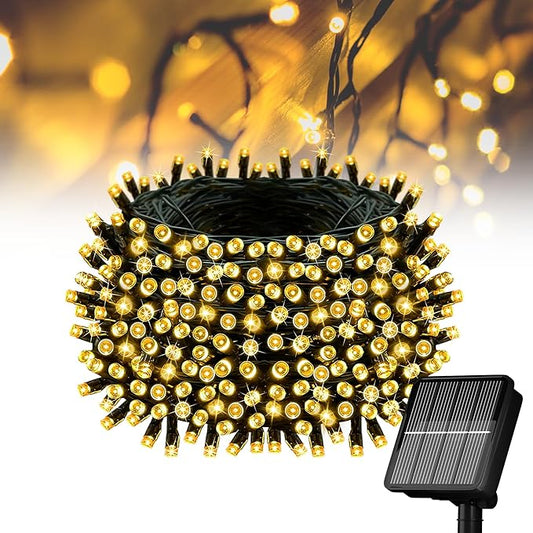 Flechllary Solar String Lights Outdoor Waterproof，39Ft 100 LED Solar String Lights with 8 Modes ，Solar Christmas Lights Outdoor for Yard, Fence, Balcony, Party,Christmas Tree Decorations (Warm White)