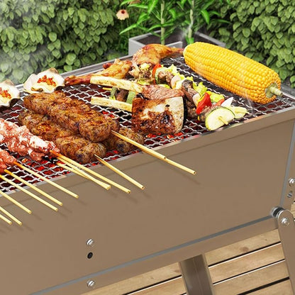 Charcoal BBQ Grill, Foldable Portable Tabletop Barbeque, Barbecue for Camping Hiking Garden Party Festivals Picnic,50x23cm