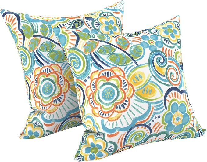 LVTXIII 2 Pack Outdoor Pillow Covers ONLY 18x18 Inch, Water-Repellent Square Decorative Cushion Covers for Patio Furniture, Garden, Sofa, Flower Blue