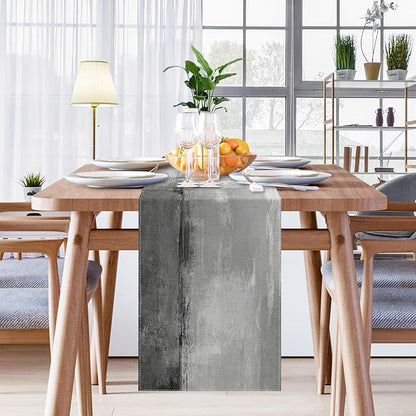 Emvency Farmhouse Table Runner, Grey and White Abstract Art Painting for Kitchen Coffee Table Family Dinners Holiday Parties Wedding Events Decor(13x72 inch)