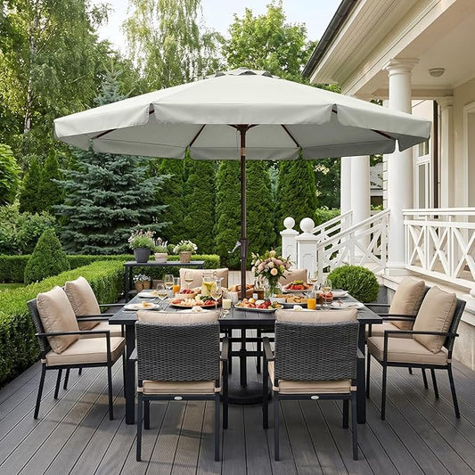 ABCCANOPY 10ft Scalloped Patio Umbrella, Outdoor Table Umbrella with Tilt and Crank, Fiberglass Ribs Deck Umbrella for Patio, Pool, Garden, Picnic (Light Beige)