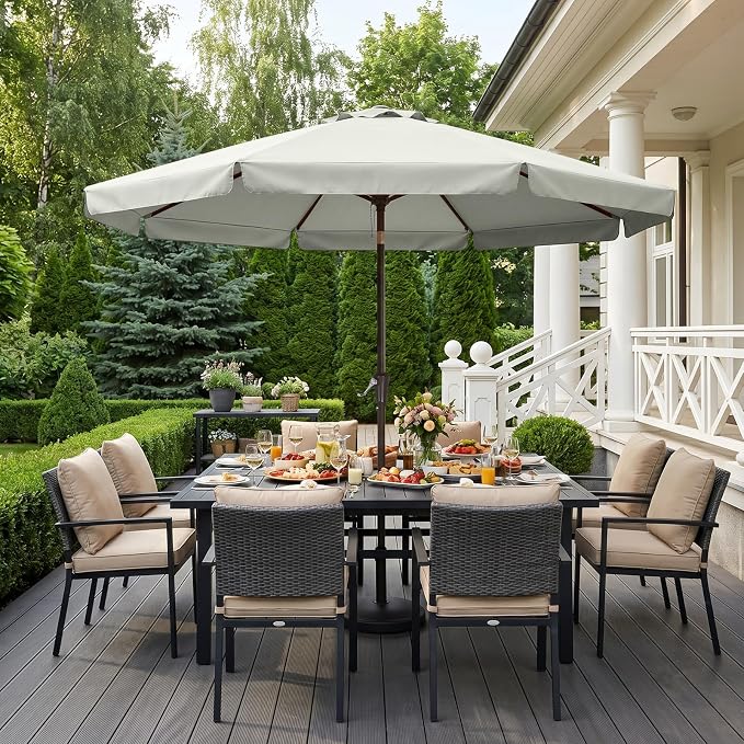 ABCCANOPY 11FT Scalloped Patio Umbrella Table Market Umbrella, Light Beige | Durable 8 Sturdy Fiberglass Ribs, Push Button Tilt and Crank, UV Protection Waterproof Outdoor Umbrella, Valance Style