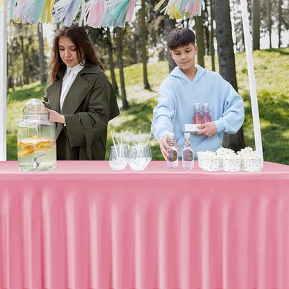 6 Pack Pink Spandex Table Covers 6ft Rectangle Ruffle Skirts for Party | Elastic Table Covers 6 Foot, Pleated Fitted Table Cloths, Wrinkle Resistant Elegant Table Skirts Wedding, Banquets