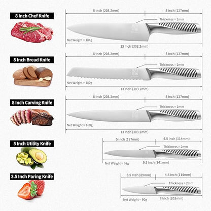 5-Piece Professional Chef Knife Set - Ultra-Sharp Kitchen Knives with Ergonomic steel handle, Ideal for Home, Outdoor, Camping, BBQ, and Gifts for Men