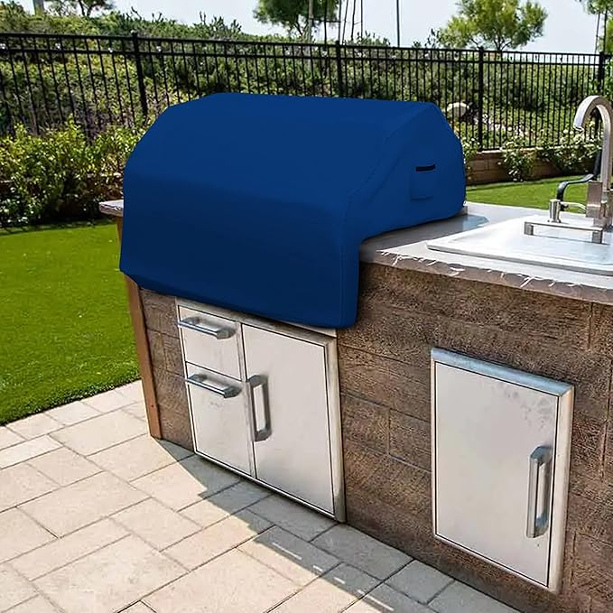 Covers & All Built-in Grill Cover for Outdoor Grill – Heavy Duty 18 oz Waterproof Built-in BBQ Grill Cover, PVC-Coated Polyester with Elastic Hem for Snug Fit (48 x 27 x 26 inches, Blue)