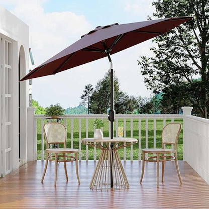 Garvee 9 ft Patio Umbrella - 8 Sturdy Ribs Outdoor Table Umbrella with Crank Lift & Push Button Tilt - Market Umbrella for Pool, Deck, Yard, Garden - Dark Red
